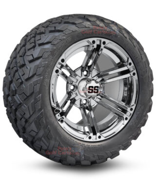 12" Terminator Chrome Golf Cart Wheels and 20x10-12 Ironclad All Terrain Golf Cart Tires Combo - Set of 4 (20" tall)