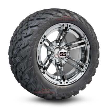 12" Terminator Chrome Golf Cart Wheels and 20x10-12 Ironclad All Terrain Golf Cart Tires Combo - Set of 4 (20" tall)