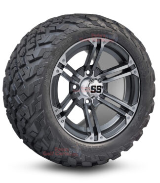 12" Terminator Gunmetal Golf Cart Wheels and 20x10-12 Ironclad All Terrain Golf Cart Tires Combo - Set of 4 (20" tall)