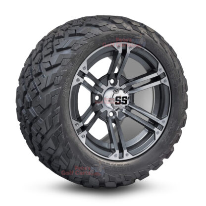 12" Terminator Gunmetal Golf Cart Wheels and 20x10-12 Ironclad All Terrain Golf Cart Tires Combo - Set of 4 (20" tall)