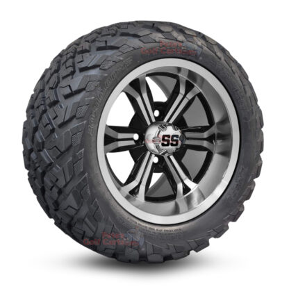 12" Transformer Black/Machined Golf Cart Wheels and 20x10-12 Ironclad All Terrain Golf Cart Tires Combo - Set of 4 (20" tall)