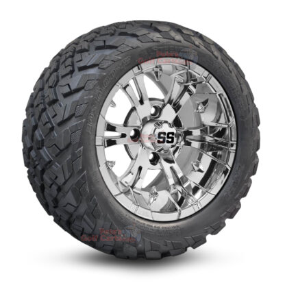 12" Vampire Chrome Golf Cart Wheels and 20x10-12 Ironclad All Terrain Golf Cart Tires Combo - Set of 4 (20" tall)