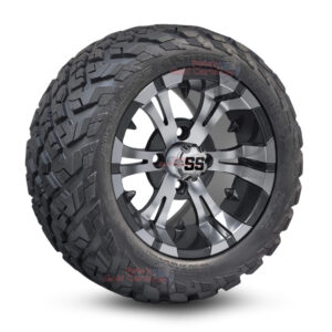 12" Vampire Gunmetal Golf Cart Wheels and 20x10-12 Ironclad All Terrain Golf Cart Tires Combo - Set of 4 (20" tall)