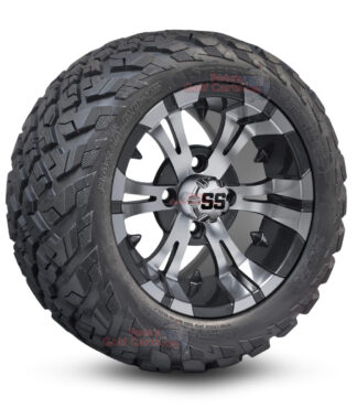 12" Vampire Gunmetal Golf Cart Wheels and 20x10-12 Ironclad All Terrain Golf Cart Tires Combo - Set of 4 (20" tall)