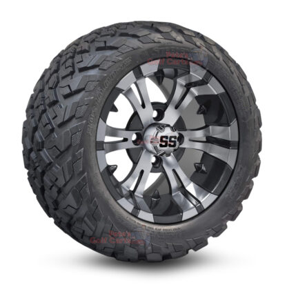 12" Vampire Gunmetal Golf Cart Wheels and 20x10-12 Ironclad All Terrain Golf Cart Tires Combo - Set of 4 (20" tall)