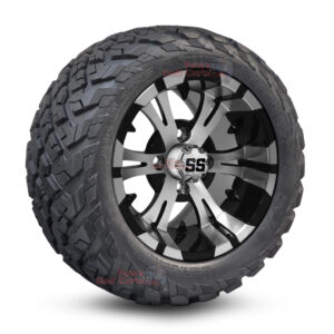 12" Vampire Black/Machined Golf Cart Wheels and 20x10-12 Ironclad All Terrain Golf Cart Tires Combo - Set of 4 (20" tall)
