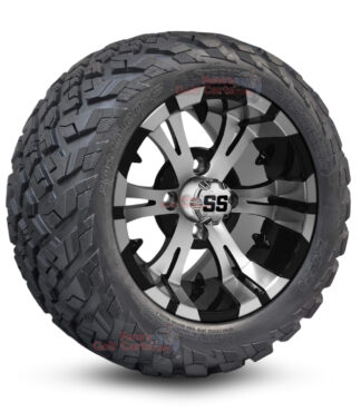 12" Vampire Black/Machined Golf Cart Wheels and 20x10-12 Ironclad All Terrain Golf Cart Tires Combo - Set of 4 (20" tall)