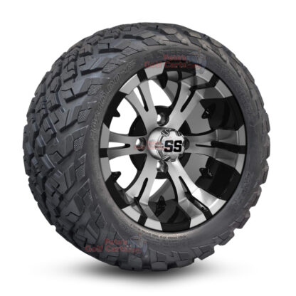 12" Vampire Black/Machined Golf Cart Wheels and 20x10-12 Ironclad All Terrain Golf Cart Tires Combo - Set of 4 (20" tall)