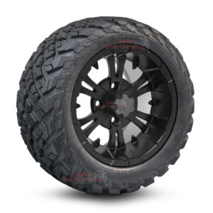 12" Vampire Matte Black Golf Cart Wheels and 20x10-12 Ironclad All Terrain Golf Cart Tires Combo - Set of 4 (20" tall)
