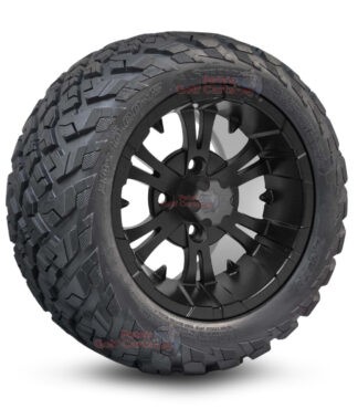 12" Vampire Matte Black Golf Cart Wheels and 20x10-12 Ironclad All Terrain Golf Cart Tires Combo - Set of 4 (20" tall)