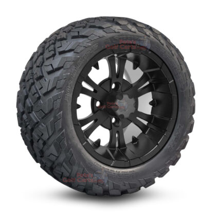12" Vampire Matte Black Golf Cart Wheels and 20x10-12 Ironclad All Terrain Golf Cart Tires Combo - Set of 4 (20" tall)