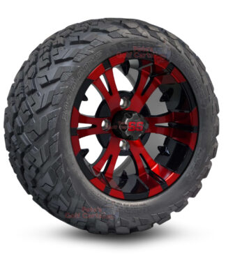 12" Vampire Red\Black Golf Cart Wheels and 20x10-12 Ironclad All Terrain Golf Cart Tires Combo - Set of 4 (20" tall)