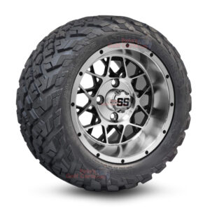 12" Matrix Black/Machined Golf Cart Wheels and 20x10-12 Ironclad All Terrain Golf Cart Tires Combo - Set of 4 (20" tall)