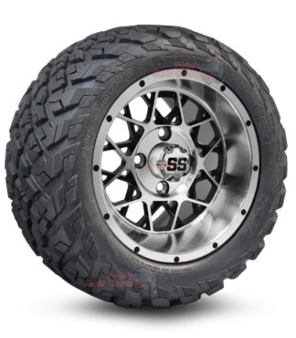 12" Matrix Black/Machined Golf Cart Wheels and 20x10-12 Ironclad All Terrain Golf Cart Tires Combo - Set of 4 (20" tall)