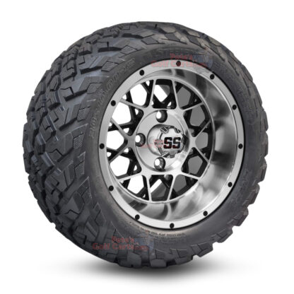 12" Matrix Black/Machined Golf Cart Wheels and 20x10-12 Ironclad All Terrain Golf Cart Tires Combo - Set of 4 (20" tall)