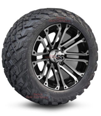 12" Lancer Black/Machined Golf Cart Wheels and 20x10-12 Ironclad All Terrain Golf Cart Tires Combo - Set of 4 (20" tall)