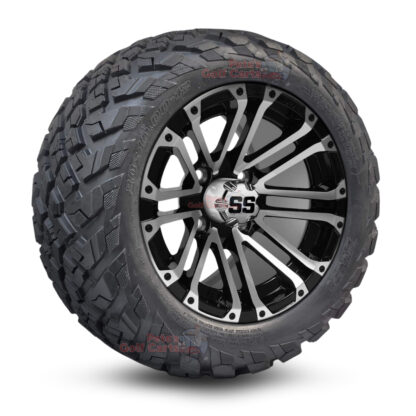 12" Lancer Black/Machined Golf Cart Wheels and 20x10-12 Ironclad All Terrain Golf Cart Tires Combo - Set of 4 (20" tall)