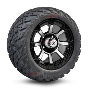 12" Cyclops Black/Machined Golf Cart Wheels and 20x10-12 Ironclad All Terrain Golf Cart Tires Combo - Set of 4 (20" tall)