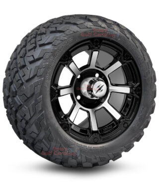 12" Cyclops Black/Machined Golf Cart Wheels and 20x10-12 Ironclad All Terrain Golf Cart Tires Combo - Set of 4 (20" tall)