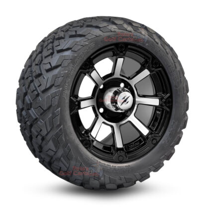 12" Cyclops Black/Machined Golf Cart Wheels and 20x10-12 Ironclad All Terrain Golf Cart Tires Combo - Set of 4 (20" tall)