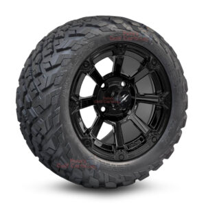 12" Cyclops Gloss Black Golf Cart Wheels and 20x10-12 Ironclad All Terrain Golf Cart Tires Combo - Set of 4 (20" tall)