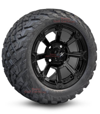 12" Cyclops Gloss Black Golf Cart Wheels and 20x10-12 Ironclad All Terrain Golf Cart Tires Combo - Set of 4 (20" tall)