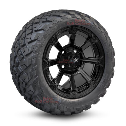 12" Cyclops Gloss Black Golf Cart Wheels and 20x10-12 Ironclad All Terrain Golf Cart Tires Combo - Set of 4 (20" tall)