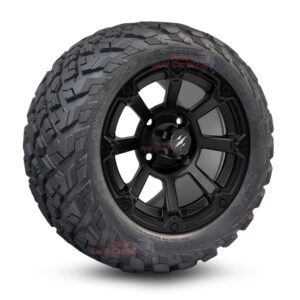 12" Cyclops Matte Black Golf Cart Wheels and 20x10-12 Ironclad All Terrain Golf Cart Tires Combo - Set of 4 (20" tall)