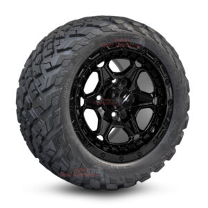 12" Grizzly Gloss Black Golf Cart Wheels and 20x10-12 Ironclad All Terrain Golf Cart Tires Combo - Set of 4 (20" tall)