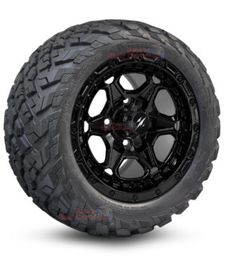 12" Grizzly Gloss Black Golf Cart Wheels and 20x10-12 Ironclad All Terrain Golf Cart Tires Combo - Set of 4 (20" tall)