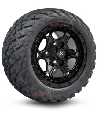 12" Grizzly Matte Black Golf Cart Wheels and 20x10-12 Ironclad All Terrain Golf Cart Tires Combo - Set of 4 (20" tall)