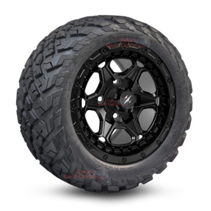 12" Grizzly Matte Black Golf Cart Wheels and 20x10-12 Ironclad All Terrain Golf Cart Tires Combo - Set of 4 (20" tall)