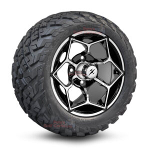 12" Hammerhead Black/Machined Golf Cart Wheels and 20x10-12 Ironclad All Terrain Golf Cart Tires Combo - Set of 4 (20" tall)