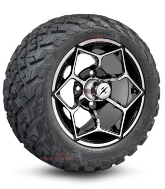 12" Hammerhead Black/Machined Golf Cart Wheels and 20x10-12 Ironclad All Terrain Golf Cart Tires Combo - Set of 4 (20" tall)