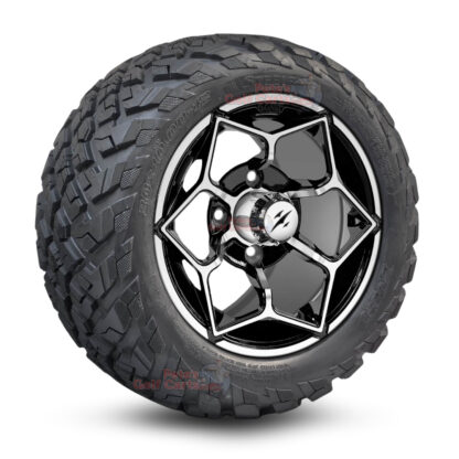12" Hammerhead Black/Machined Golf Cart Wheels and 20x10-12 Ironclad All Terrain Golf Cart Tires Combo - Set of 4 (20" tall)