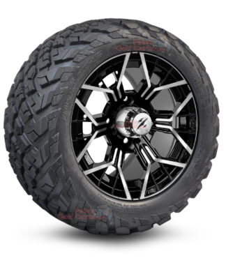 12" Mantis Black/Machined Golf Cart Wheels and 20x10-12 Ironclad All Terrain Golf Cart Tires Combo - Set of 4 (20" tall)