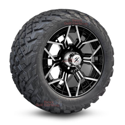 12" Mantis Black/Machined Golf Cart Wheels and 20x10-12 Ironclad All Terrain Golf Cart Tires Combo - Set of 4 (20" tall)