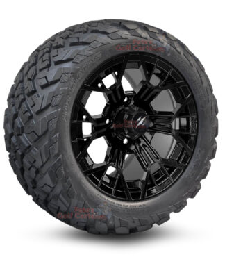 12" Mantis Gloss Black Golf Cart Wheels and 20x10-12 Ironclad All Terrain Golf Cart Tires Combo - Set of 4 (20" tall)