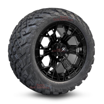 12" Mantis Gloss Black Golf Cart Wheels and 20x10-12 Ironclad All Terrain Golf Cart Tires Combo - Set of 4 (20" tall)