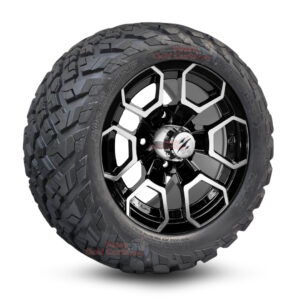 12" Talon Black/Machined Golf Cart Wheels and 20x10-12 Ironclad All Terrain Golf Cart Tires Combo - Set of 4 (20" tall)