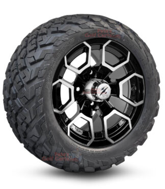 12" Talon Black/Machined Golf Cart Wheels and 20x10-12 Ironclad All Terrain Golf Cart Tires Combo - Set of 4 (20" tall)