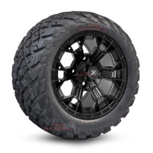 12" Tarantula Matte Black Golf Cart Wheels and 20x10-12 Ironclad All Terrain Golf Cart Tires Combo - Set of 4 (20" tall)