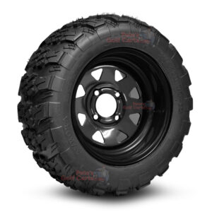 12" Black Steel Window Golf Cart Wheels and 20x10-12 Aurora All Terrain Golf Cart Tires Combo - Set of 4 (20" tall)
