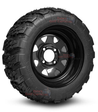 12" Black Steel Window Golf Cart Wheels and 20x10-12 Aurora All Terrain Golf Cart Tires Combo - Set of 4 (20" tall)