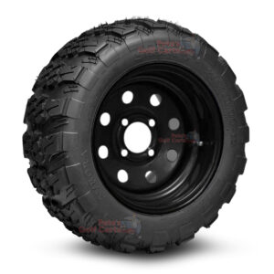 12" Black Steel Hole Punch Golf Cart Wheels and 20x10-12 Aurora All Terrain Golf Cart Tires Combo - Set of 4 (20" tall)