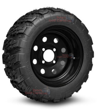 12" Black Steel Hole Punch Golf Cart Wheels and 20x10-12 Aurora All Terrain Golf Cart Tires Combo - Set of 4 (20" tall)