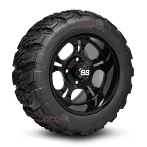 12" Darkside Gloss Black Golf Cart Wheels and 20x10-12 Aurora All Terrain Golf Cart Tires Combo - Set of 4 (20" tall)