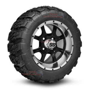 12" Ghost Black/Machined Golf Cart Wheels and 20x10-12 Aurora All Terrain Golf Cart Tires Combo - Set of 4 (20" tall)