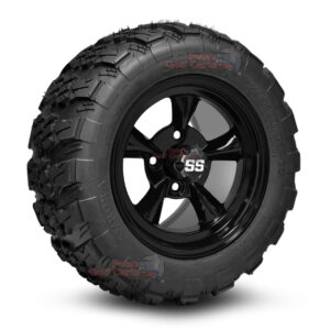 12" Godfather Gloss Black Golf Cart Wheels and 20x10-12 Aurora All Terrain Golf Cart Tires Combo - Set of 4 (20" tall)