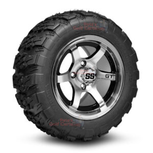 12" GT Black/Machined Golf Cart Wheels and 20x10-12 Aurora All Terrain Golf Cart Tires Combo - Set of 4 (20" tall)